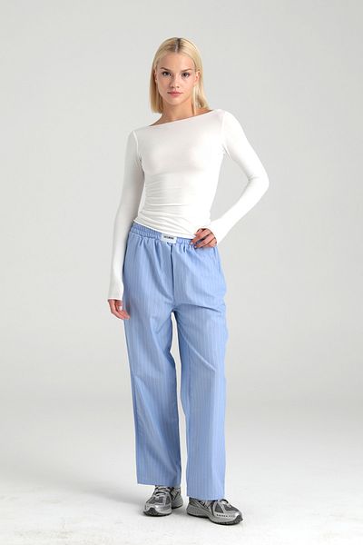 SHEISMONO Pantaloni din poplin cu talie elastică albastru deschis