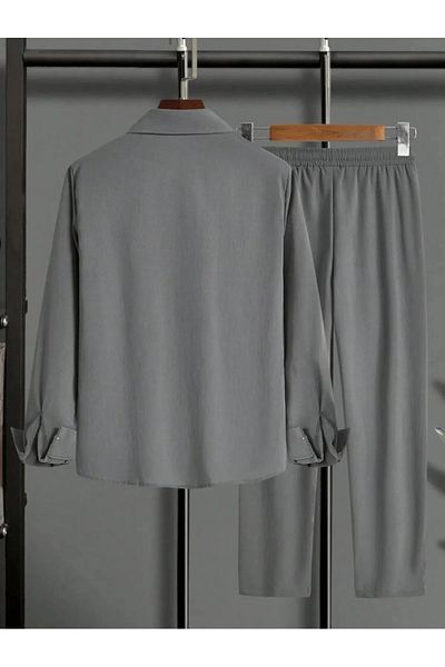 Nyda Collections Férfi összehúzott öltöny, gombos ing és fűzős nadrág nyári öltöny, dupla zsebes, ráncos szövet
