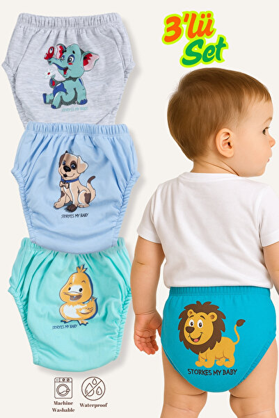 Poope's Erkek Bebek Çocuk Desenli Sevimli 3 Lü Alıştırma Külodu Sızdırmaz Antialerjik Çocuk Külot 3-4 Yaş