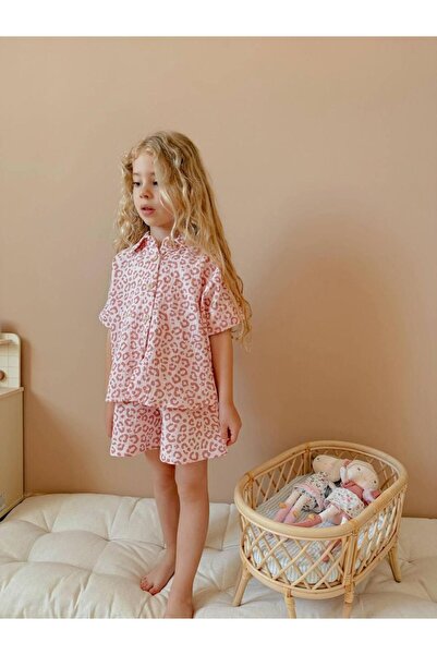 YİGİT BUTİK Yigit Boutique Leopard Patterned Muslin Fabric Girl's Suit