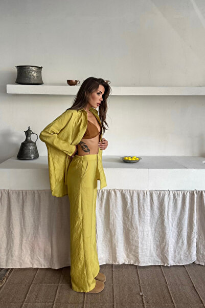 Kokosh moda DRESSIFY Costum cămașă-pantaloni pentru femei, din țesătură CUPRA...