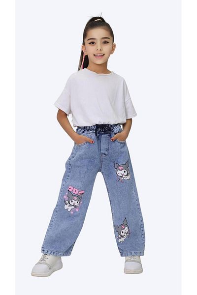 ESKİŞEHİR YUMURCAK Girl's Kuromi Printed Elastic Waist Jeans