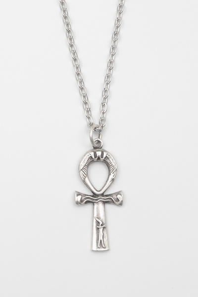 Bu Farklı Ankh Yaşam Kolye - Düz Ezme İthal Zincirli Unisex Gümüş Kaplama Mıs...