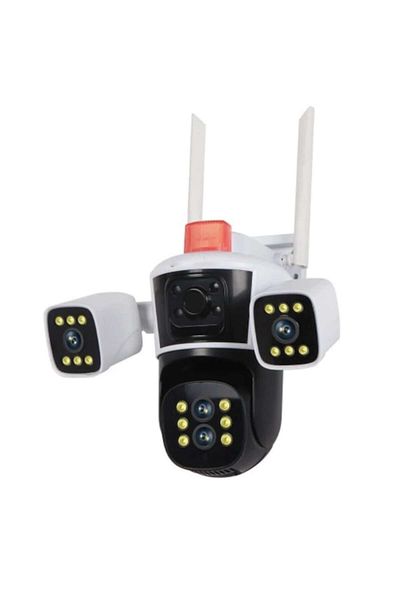 Andowl Camera de supraveghere tripla, 4K HD, ANDOWL, 360 grade, WI-FI, IP66, 4 lentile, detectie miscare