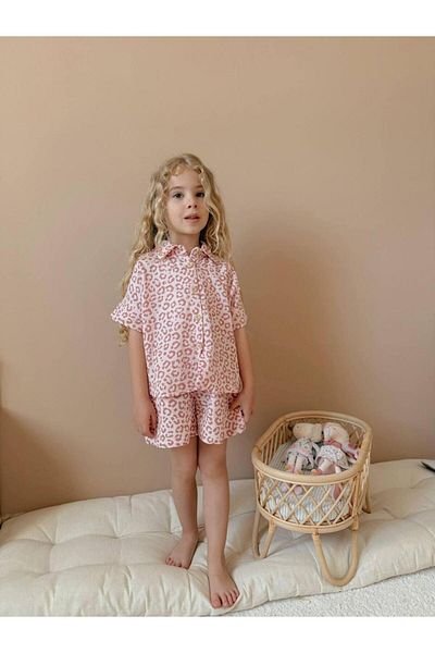 YİGİT BUTİK Yigit Boutique Leopard Patterned Muslin Fabric Girl's Suit