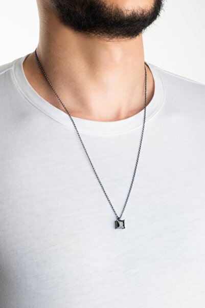 So CHIC... So CHIC... Zirkonu Taşlı Siyah Rodyum Kaplama 60 Cm Gümüş Erkek Kolye