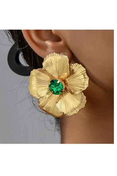 mos&more Gold Green Stone Elegance Women's Earrings, 5cm