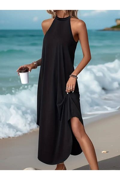 Viyamo Γυναικείο φόρεμα με κυκλικό γιακά Raglan μανίκι βισκόζης