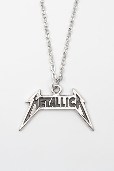 Bu Farklı Metallica Yazılı Kolye - Düz Ezme İthal Zincirli Unisex Gümüş Kapla...