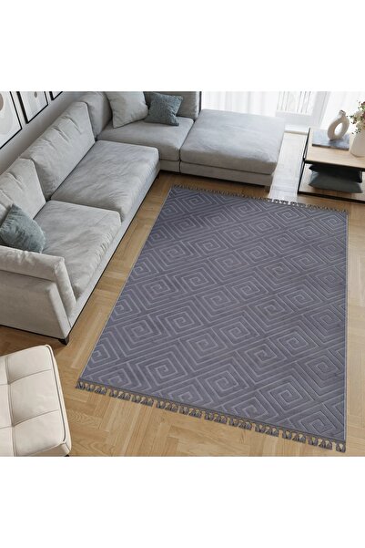 SerenitaHome Yıkanabilir Kaymaz Taban Modern Ve Şık Antrasit Salon Oturma Oda...