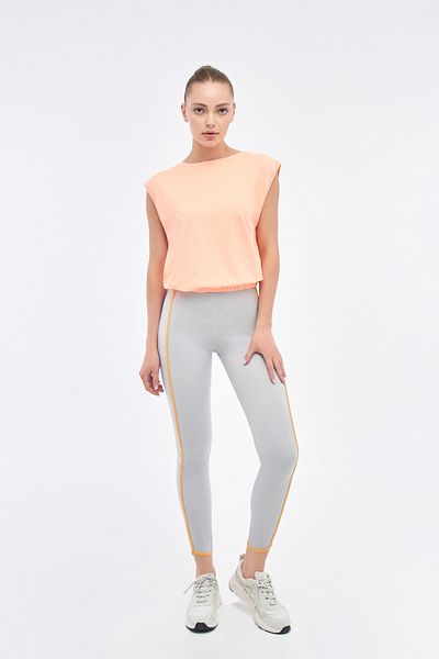LOUXILOL Women's Gray Side Stripe High Waist Sports Leggings