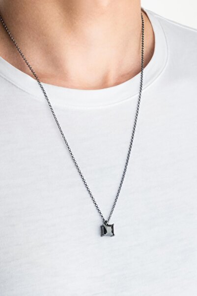 So CHIC... So CHIC... Zirkonu Taşlı Siyah Rodyum Kaplama 60 Cm Gümüş Erkek Kolye