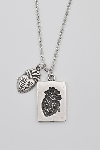 Bu Farklı Anatomik Kalp Bulmaca Kolye - Düz Ezme İthal Zincirli Unisex Gümüş ...