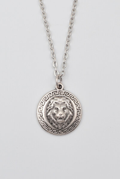 Bu Farklı Kabartmalı Aslan Madalyon Kolye - Düz Ezme İthal Zincirli Unisex Gü...