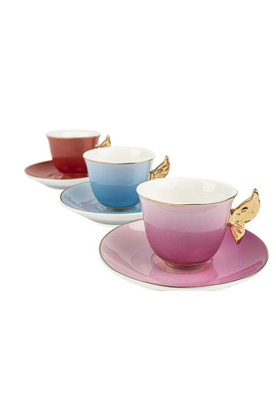 esdekor My Home Bow Tie Set of 2 Coffee Cups Tableware Kitchen Porcelain 80Cc