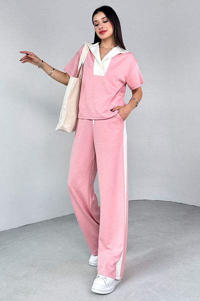 Cappmoda Tkm-03692 Powder Collar Blouse Garnished Trousers Double Suit