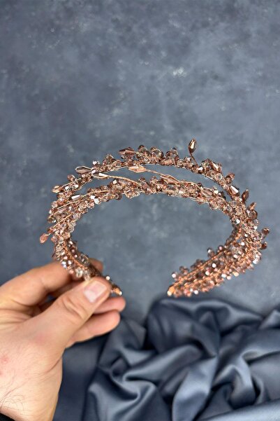 Limelia إكسسوار شعر على شكل تاج من الحناء للعرائس ذو صف مزدوج من ساري بلون وردي