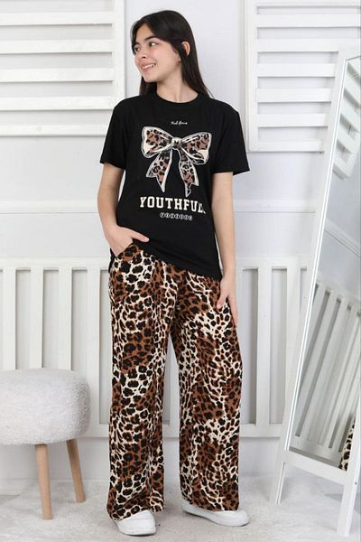 ABİYEKİDS Leopard Patterned Bottom-Top Daily Holiday Children's Suit for Ages 6/14 Aby220