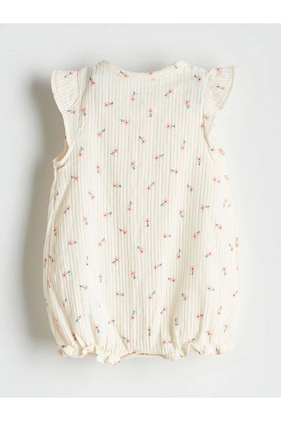 LC Waikiki Lcw Baby Ecru Crew Neck Floral Baby Girl Romper and Headband