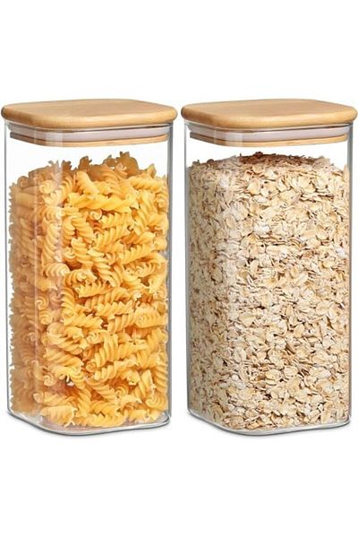 Generic SKY-TOUCH Glass Storage Jars, Airtight Food Canisters, with Bamboo Lid, 50oz Storage Jar for Serving