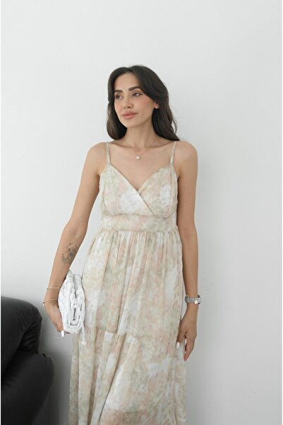 Havoş Φόρεμα σιφόν μπεζ Sierra με σχέδιο