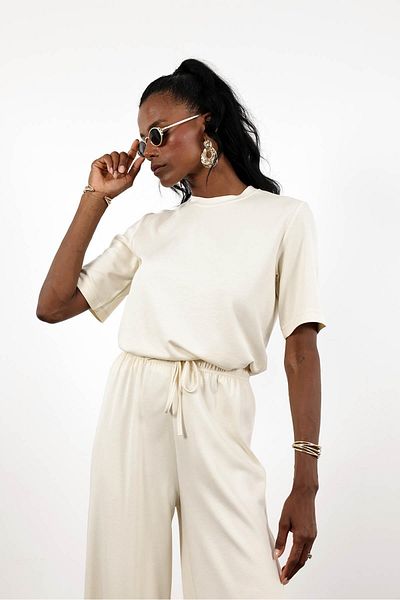 5in1Canpolat Bone Padded Basic Tshirt Pants Set