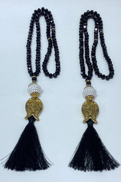 Limelia هدية سوداء مسبحة صلاة 99 قطعة مع خرز كريستالي وشرابات توليب (مولود-ختان-حج-عمرة)