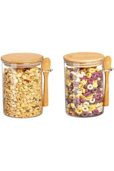 Generic DOOKOO 2 Pack Glass Jars with Bamboo Airtight Lid and Spoons, Clear Sugar Container Glass Storage Co