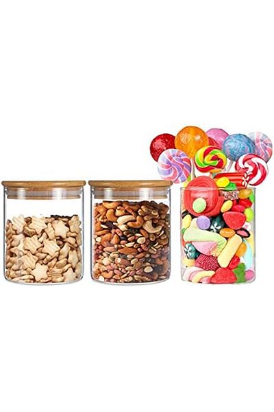 Generic Ellenge Glass Storage Jars with Bamboo Wood Lids, 500ML /17.6oz