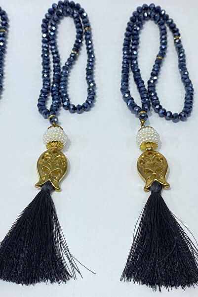 Limelia سبحة صلاة 99 حبة من الكريستال مع شرابة وردية اللون باللون الأزرق الدا...