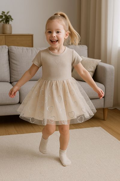 Nimini Kids Φόρεμα για κορίτσια με κορδόνια με κορδόνια για το Eid Seasonal Glitter Heart (1-5 ετών)