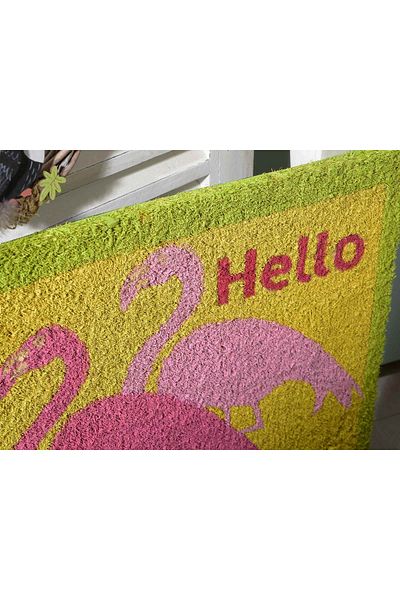 Decorer Anti-slip coconut fiber rubber entrance mat Flamingo Hello 60 cm x 40 cm