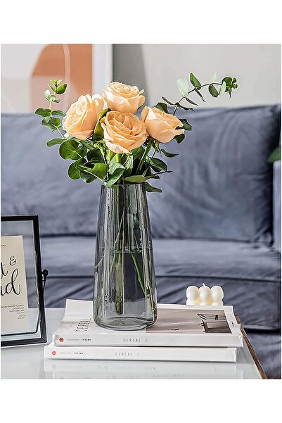 Heifgott Flower Glass Vase, Handmade Modern 8.7in (Crystal Grey)