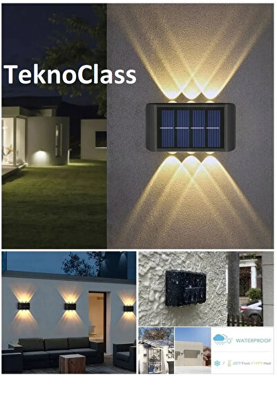 TeknoClass BEYAZ IŞIK 6 Ledli Solar Çift Taraflı Modern Aplik Güneş Enerjili Duvar Aydınlatma Lambası 1 Adet