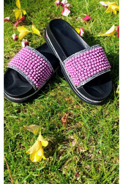 Michelle COCO Women's Slippers High Orthopedic Sole Stone Detailed