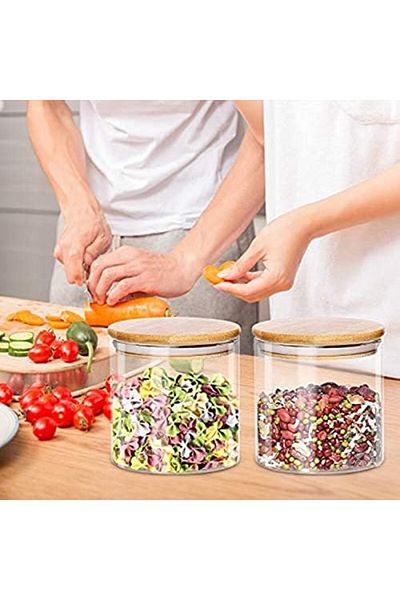 Generic عبوة من 4 برطمانات تخزين زجاجية بأغطية من الخيزران محكمة الغلق سعة 650 مل، علبة زجاجية شفافة لتخزين الطعام بكميات كبيرة