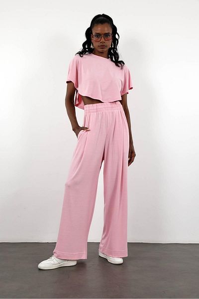 5in1Canpolat Pink Elastic Waist Soft Tracksuit 0155
