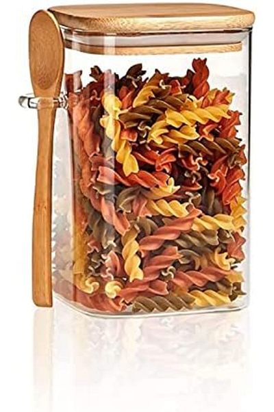 Generic Arabest Glass Jars with Bamboo Lids and Spoon, 1000ml Clear Glass Food Storage Spice Jar Containers,