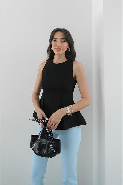 Havoş Black Haim Pleated Zero Sleeve Blouse