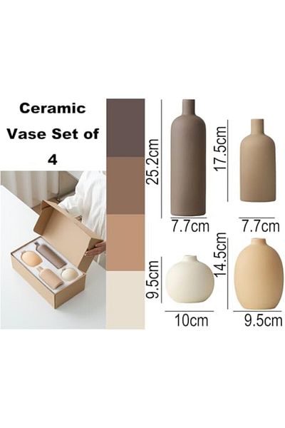 Generic Modern Ceramic Decorative Vases Set, 4 Pieces, Matte Finish, Home Decor Rustic Farmhouse Decor Potte