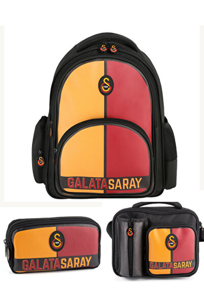 Galatasaray Officially Licensed Partially Artificial Leather 25552 Backpack + Lunch Box + Pen Holder Set