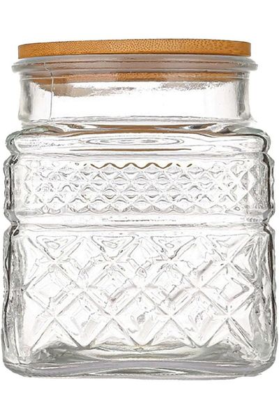 Generic Excefore Vintage 1200ml Airtight Glass Storage Jar with Bamboo Lid, Square Canister for Kitchen Orga