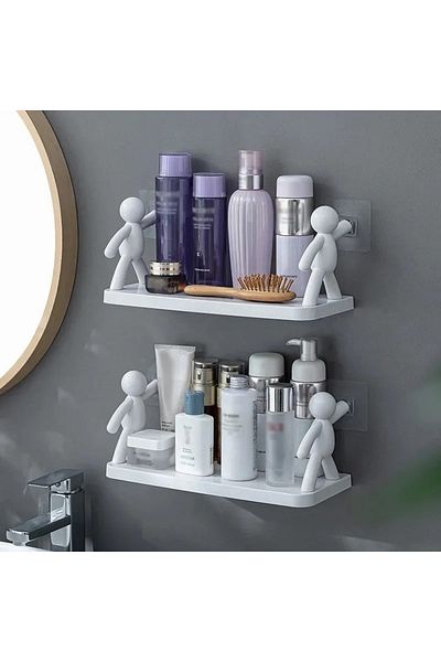 ABYZ Set of 2 White Shelves with Strong Suction Cups 14x31.5x12cm, Modern and Practical Organization