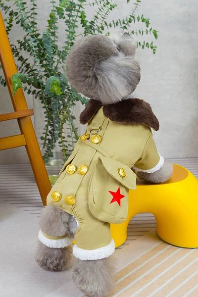 TAKIŞTIR Khaki Color Bag Detailed Plush Lined XL Dog Jumpsuit/Mantle