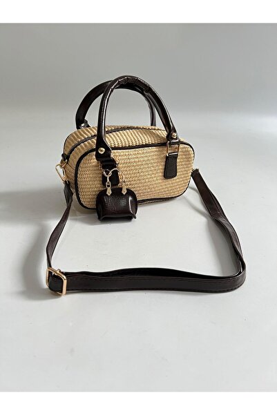 Mia Collection Geantă de umăr pentru femei și mână model Lyon din paie reală ...