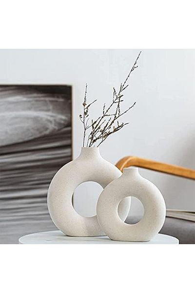 Generic ARCHAEOPTERYX Set of 2 White Ceramic Vase, Round Matte Pampas Flower Vases Minimalist Nordic Boho In