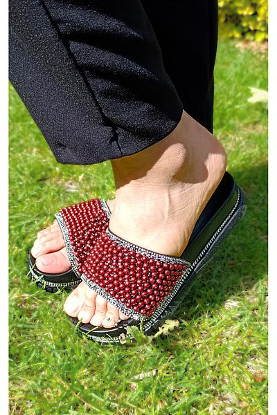 Michelle COCO Women's Slippers High Orthopedic Sole Stone Detailed
