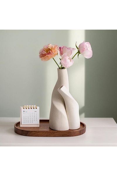 Generic Modern White Ceramic Flower Vases Set of 2 for Home Decor Aesthetic, Matte Boho Vase for Decor, Vase