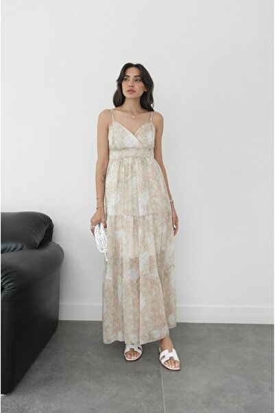 Havoş Φόρεμα σιφόν μπεζ Sierra με σχέδιο