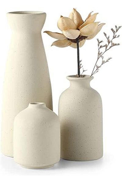 Generic Heifgott Beige Ceramic Vase Set-3 Small Flower Vases for Decor